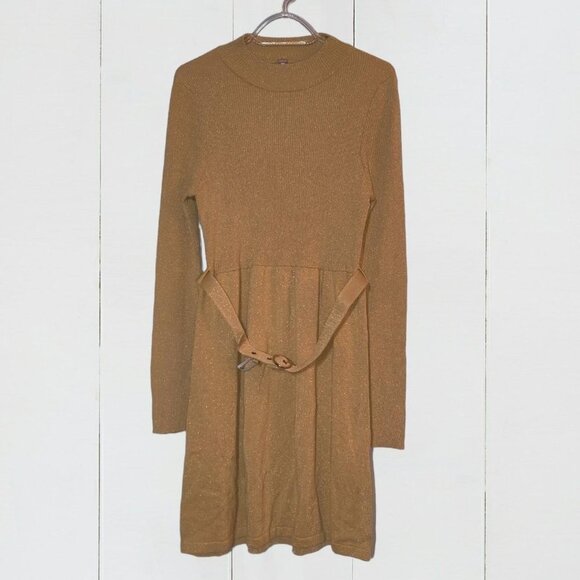 Free People French Girl Mini Sweater Gold Dress!